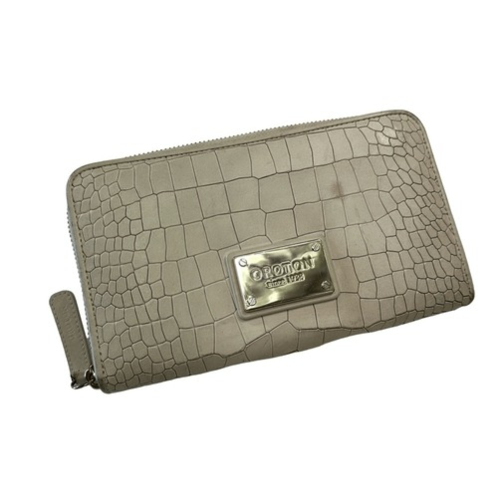 Oroton Embossed Leather Zip Wallet in Ivory Croc